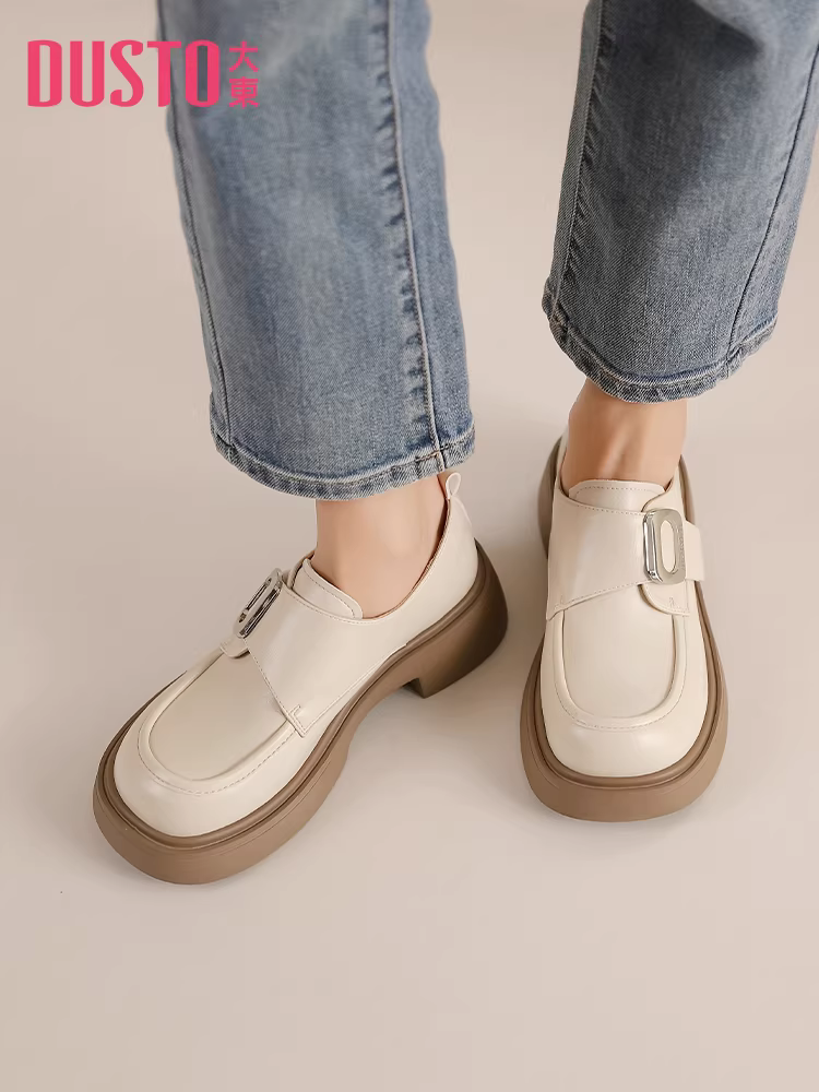 Giày lười đế dày Dadong dành cho nữ 2025 mới thu đông phong cách Anh Quốc JK giày da nhỏ đa năng mũi tròn đế mềm giày đơn dành cho nữ