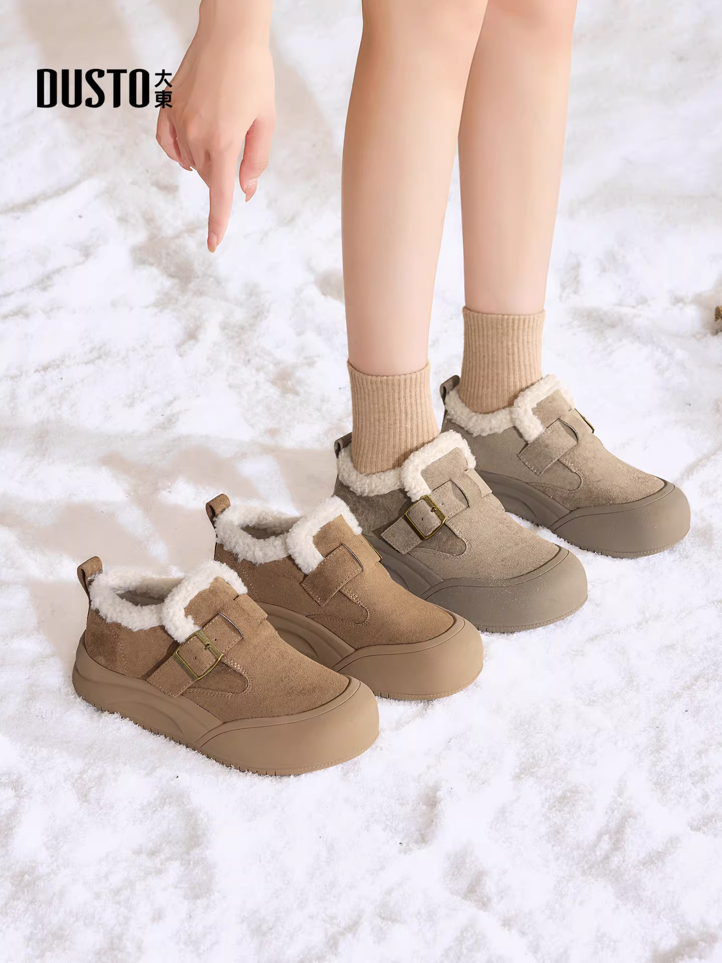 Giày cotton kiểu Dadong Birkenstock dành cho nữ, giày lười mùa đông mới năm 2025 lót lông ấm áp, giày bốt lông dày đế dày.
