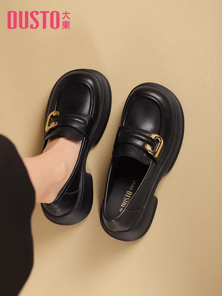 Giày lười kiểu Pháp Dadong dành cho nữ 2025, mẫu mới thu đông, kiểu lười đi làm, màu be, đế dày, giày da nhỏ gọn