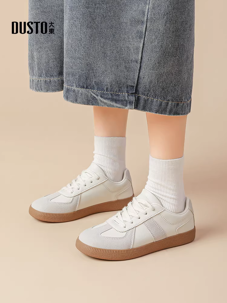 Giày nữ Dadong retro, kiểu dáng cổ điển, mùa thu đông 2025, giày bệt mũi tròn đa năng, đế dày, màu trắng
