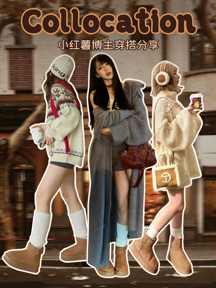 Giày bốt tuyết đế dày Dadong dành cho nữ 2025, mẫu mới mùa đông, lót lông cừu, dày dặn, giữ ấm, giày bông nữ chống trơn trượt