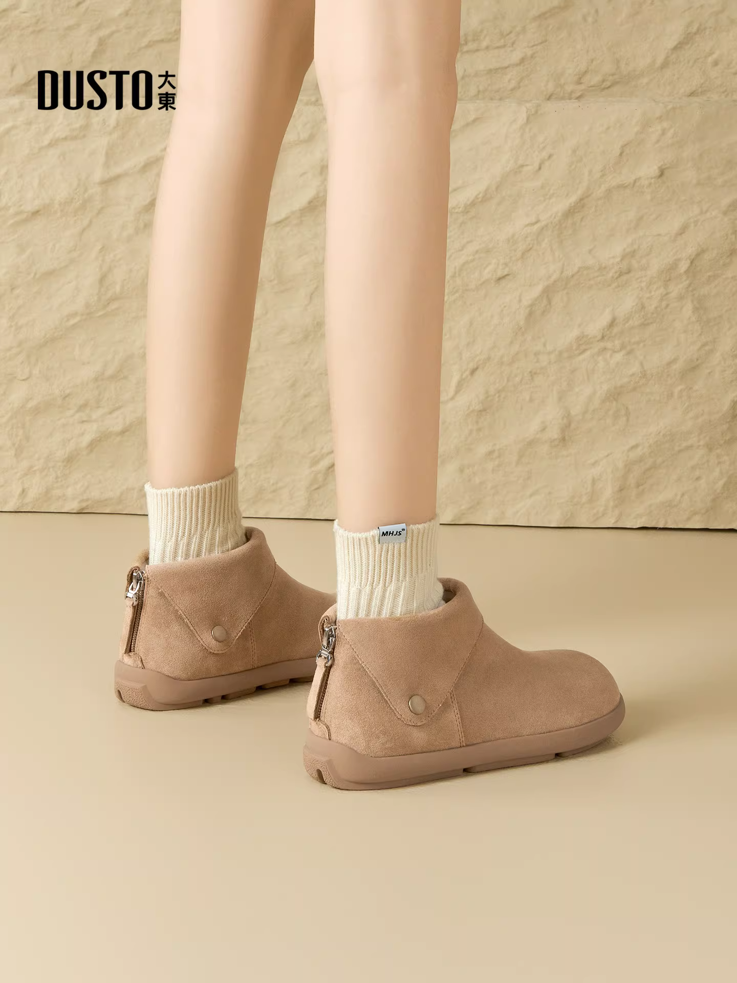 Giày bốt mùa đông lót lông cừu Dadong dành cho nữ 2025, kiểu dáng mới phổ biến, đế bằng mềm, phong cách retro, kiểu Birkenstock, giữ ấm bằng vải cotton