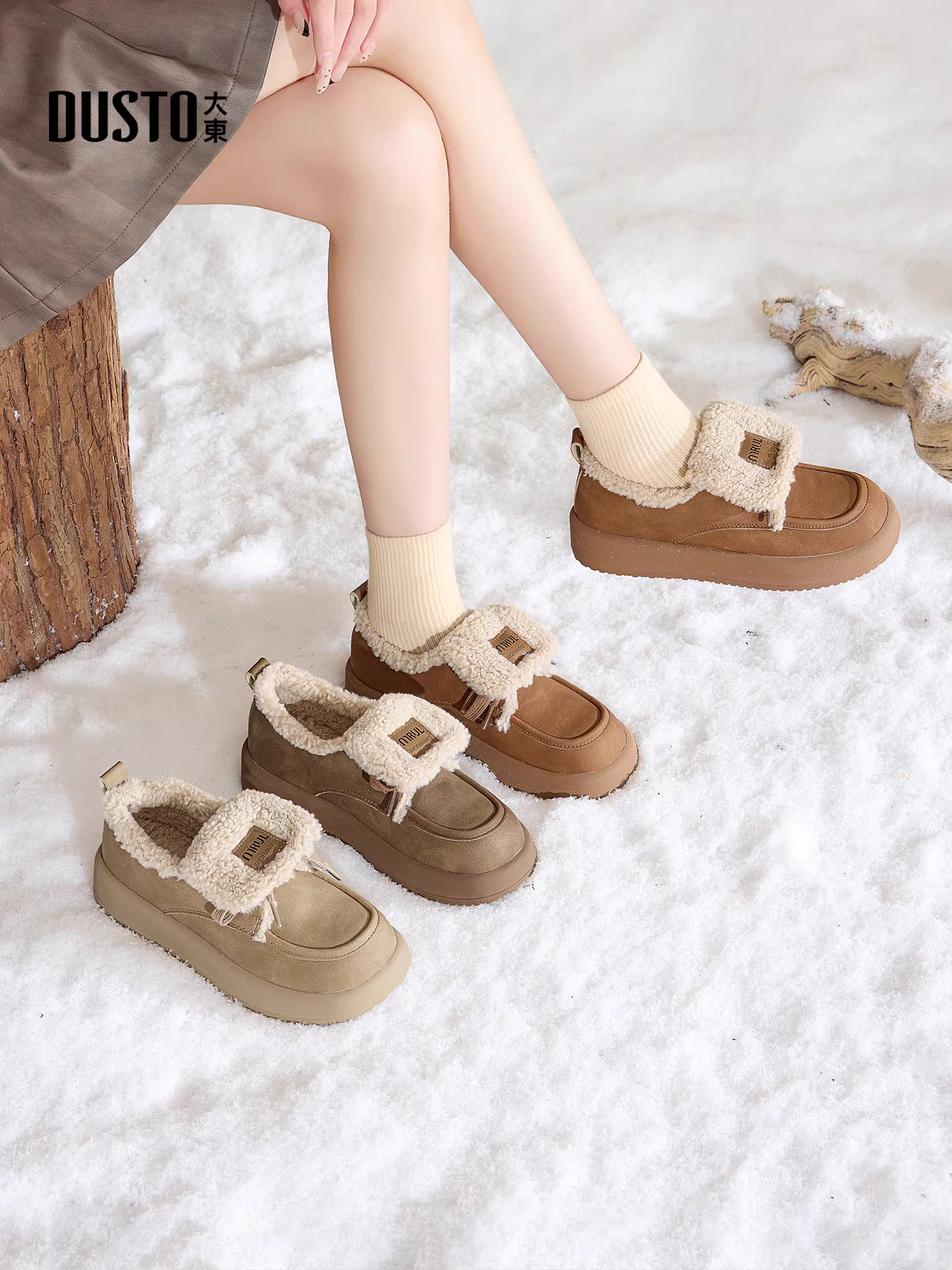 Giày bốt nữ đế dày mùa đông 2025 mới, lót lông giữ ấm, giày bông Đông Bắc cổ thấp, kiểu Birkenstock
