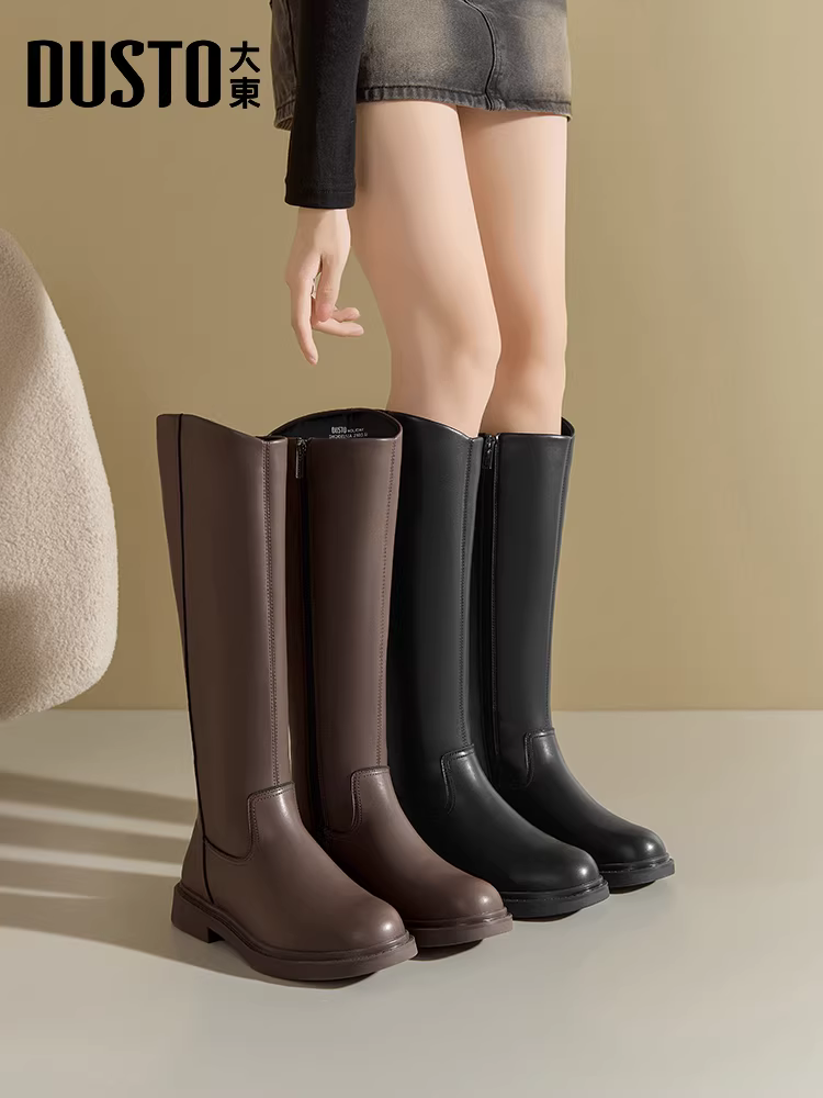 Giày cao cổ Dadong dành cho nữ, mẫu mới thu đông 2025, đế dày, boots dài dành cho người thấp, màu đen, kiểu dáng thon gọn.