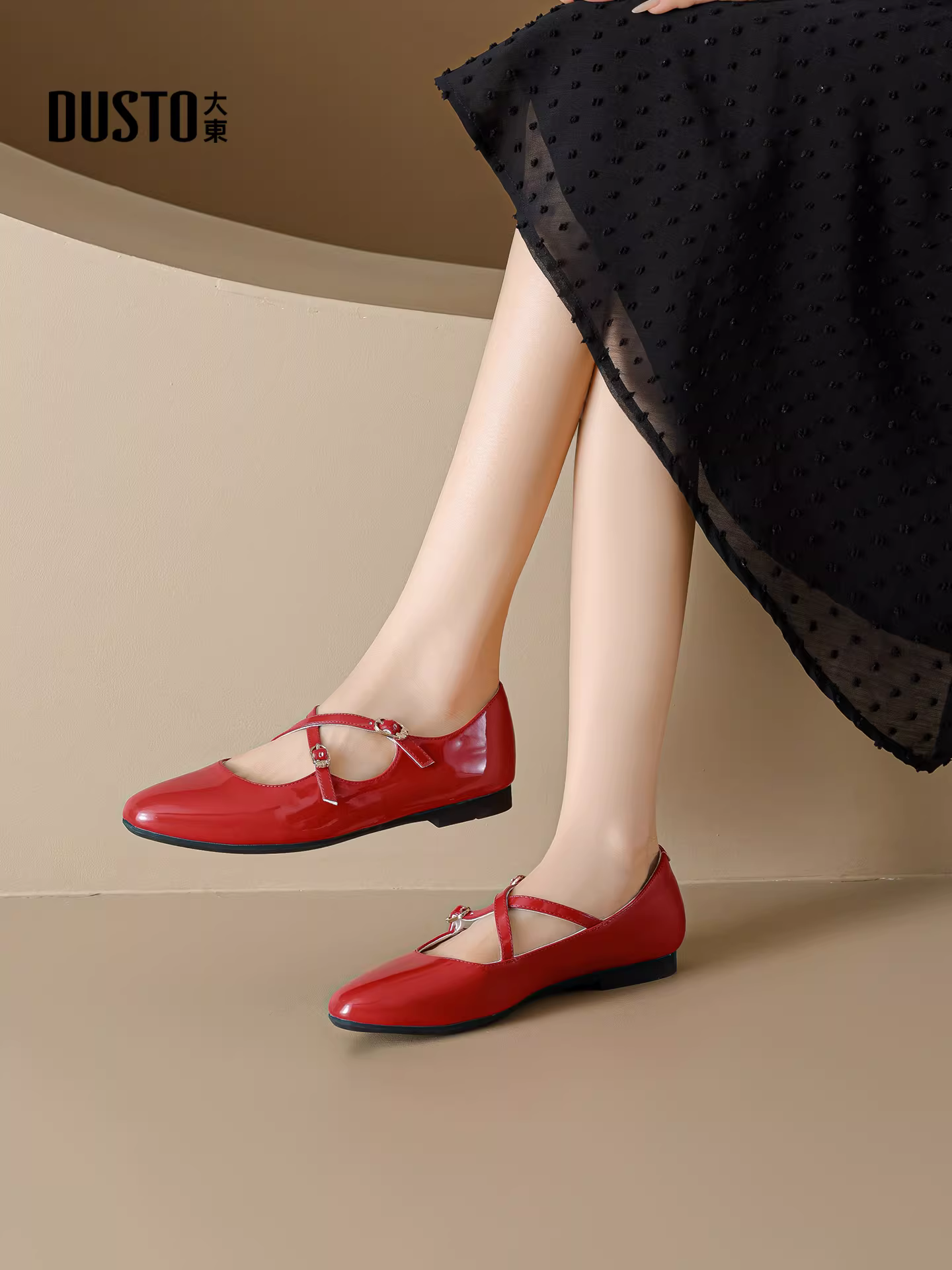 Giày Mary Jane Pháp Dadong dành cho nữ 2025, mẫu mới mùa thu, kiểu quai chéo, giày bệt ballet gót thấp, đa năng.