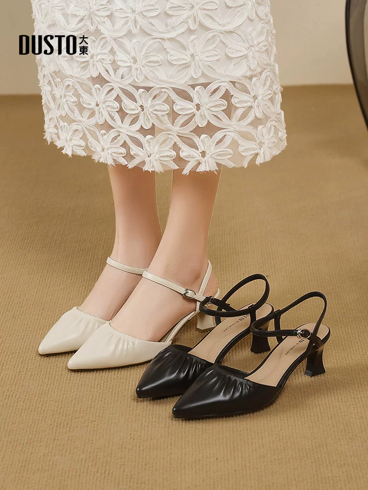 Giày sandal cao gót đế mỏng, mũi kín dành cho nữ, kiểu dáng mùa hè mới 2025, thích hợp phối với đầm, giày cao gót quai ngang thanh lịch dành cho nữ.