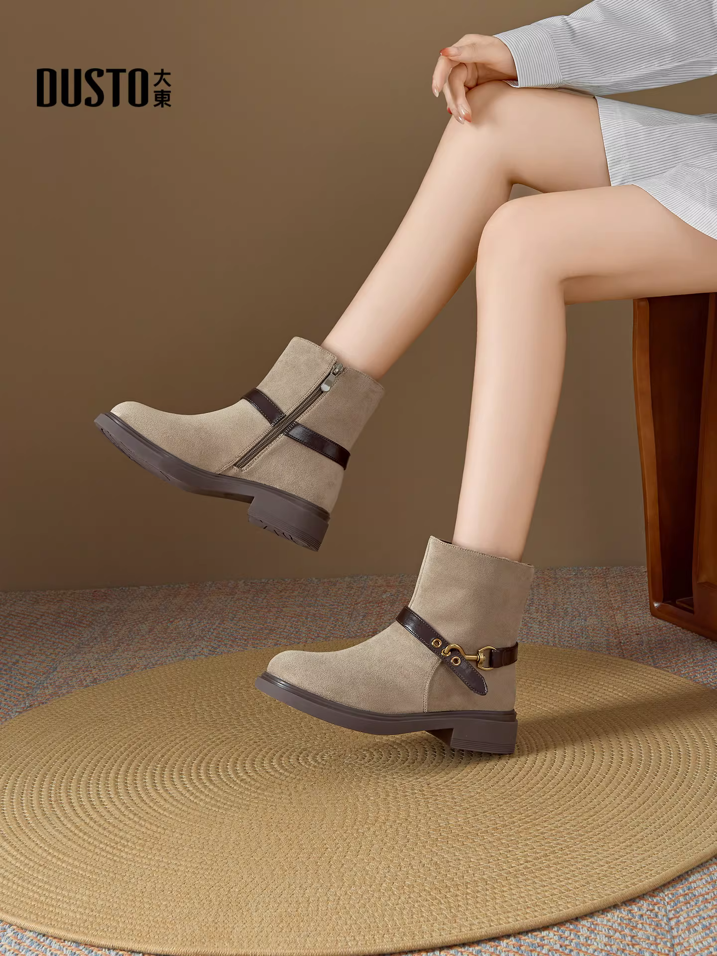 Giày bốt ngắn Dadong Birkenstock nữ 2025 mới thu đông kiểu cổ điển phương Tây mũi tròn đa năng kiểu Martin Melard