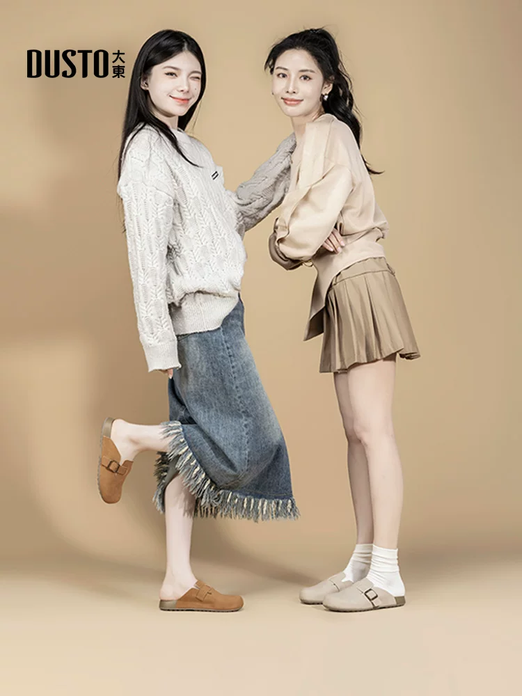 Dép nửa kín kiểu Birkenstock đế dày Dadong dành cho nữ, mẫu mới phổ biến mùa thu đông 2025, dép kín mũi, giày kiểu Birkenstock đi ngoài trời.