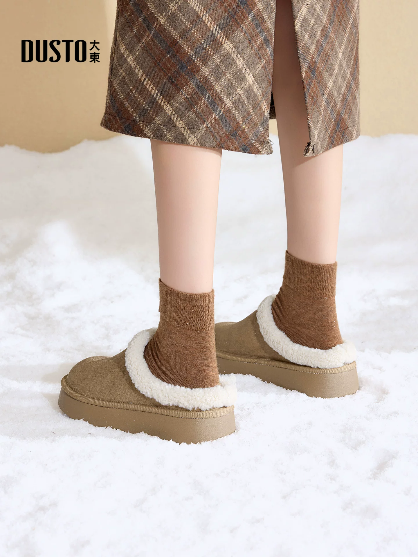 Giày dép nửa kín mũi, đế dày, lót lông dành cho nữ của Dadong, mẫu mới thu đông 2025, lót lông cừu giữ ấm, kiểu giày Birkenstock.