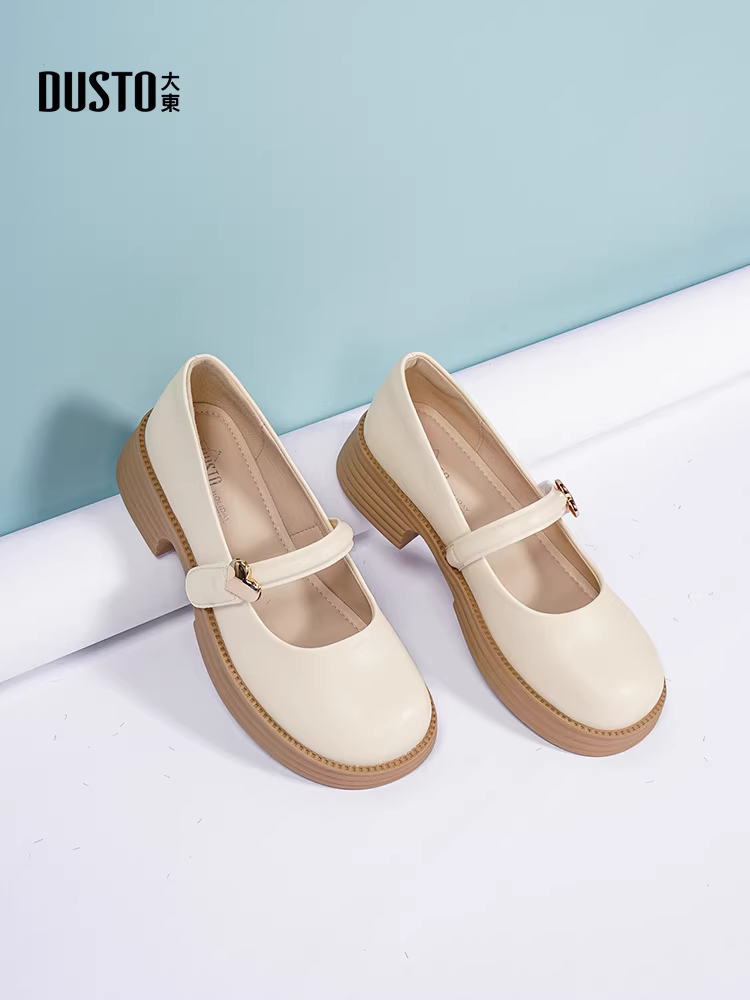Giày Mary Jane Dadong dành cho nữ 2025, kiểu mới mùa thu, đế dày, giày da nhỏ, mũi tròn, miệng nông, phong cách dạ hội thanh lịch, giày đơn.