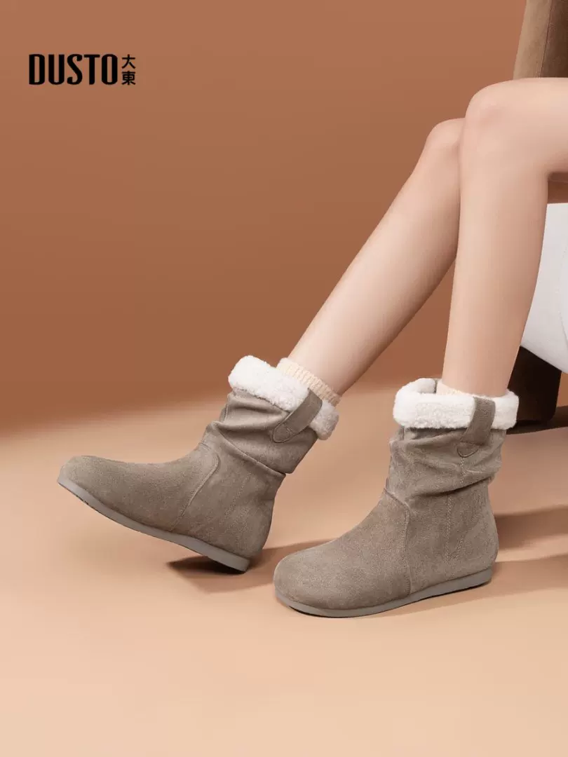 Giày bốt đi tuyết đế dày lót lông cừu Dadong dành cho nữ, giày kiểu Birkenstock mùa đông mới 2025, bốt ngắn đi tuyết màu nâu, giày cotton ấm áp.