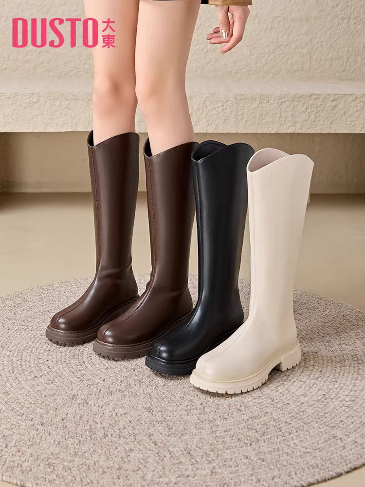 Giày bốt dài Dadong dành cho nữ 2025 mẫu mới hot mùa thu đông, giày bốt nữ đế dày, giày bốt cao cổ dành cho người thấp, giày bốt đi xe cao cổ