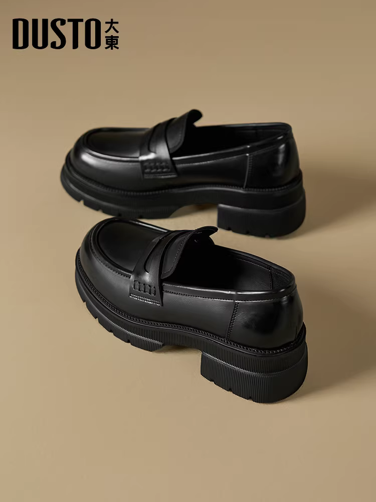 Giày lười đế dày Dadong dành cho nữ, mùa thu đông 2025, giày đen mới thời thượng, giày đơn, kiểu Anh, giày da nhỏ tăng chiều cao.