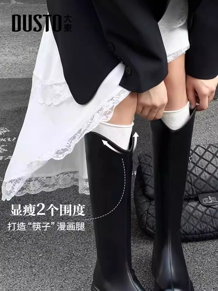 Bốt nữ cao cổ mùa thu đông 2025 kiểu dáng châu Âu, bốt thời trang có lót lông dành cho nữ nhỏ nhắn, bốt cao cổ đi xe