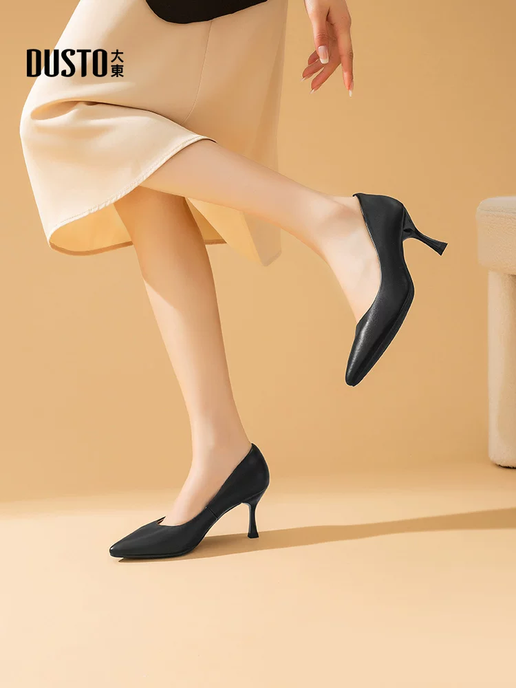 Giày cao gót mũi nhọn Dadong, nữ tính, cao cấp, thoải mái, giày đơn màu đen mùa thu mới 2025, giày đi làm