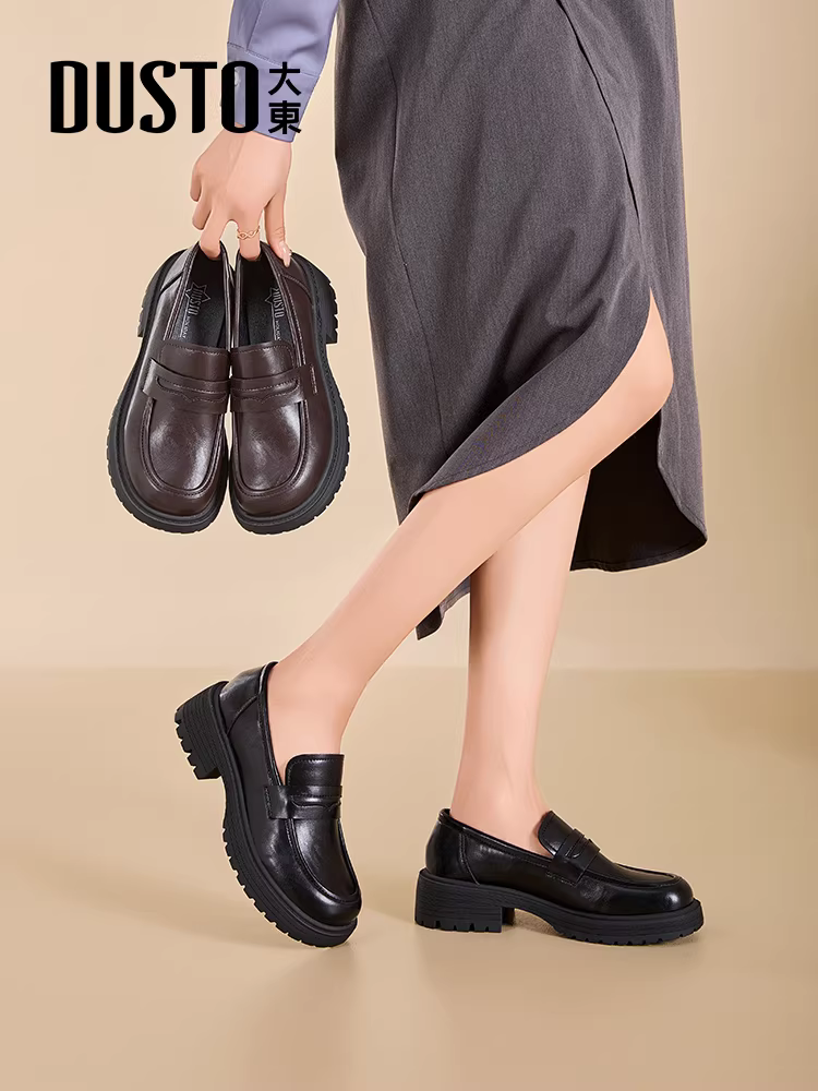 Giày Loafer Dadong Nữ Thu Đông 2025 Phong Cách Anh Quốc Màu Đen Giày Bệt Đi Làm Đế Mềm Giày Da Nhỏ JK