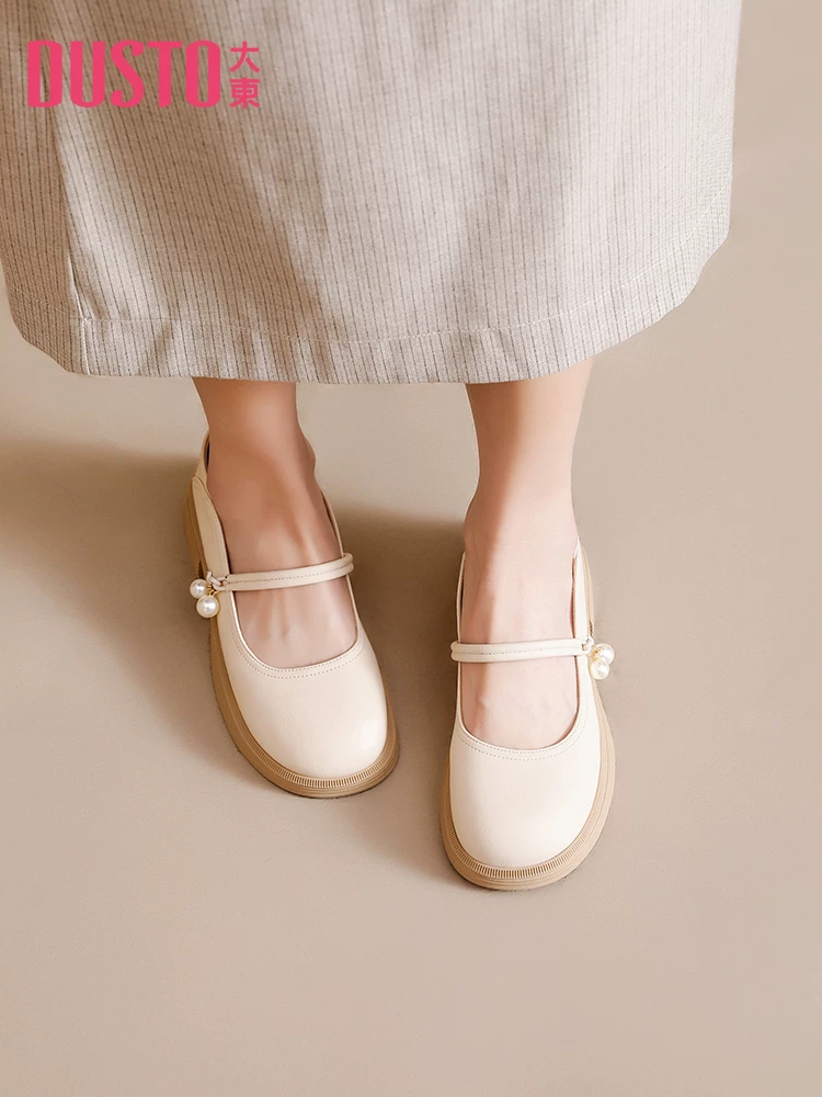 Giày nữ kiểu Pháp Dadong 2025 mới thu, gót thấp, đế mềm, kiểu Mary Jane, mũi tròn, giày lười, giày da nhỏ