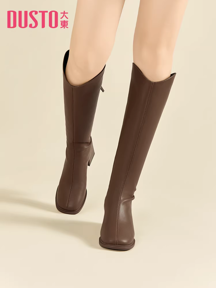 Giày bốt cao cổ Dadong dành cho nữ, mẫu mới thu đông 2025, gót dày, cao gót, dài qua gối, kiểu dáng thon gọn, cổ chữ V.