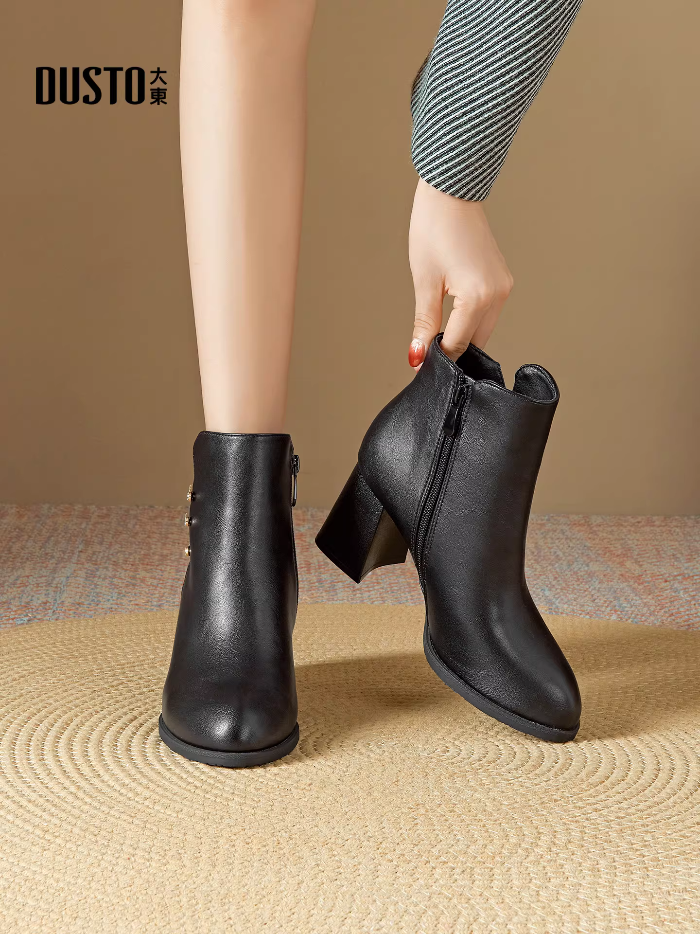 Giày bốt cao gót đế thô Dadong dành cho nữ, mẫu mới thu đông 2025, kiểu Chelsea tôn dáng, thời trang