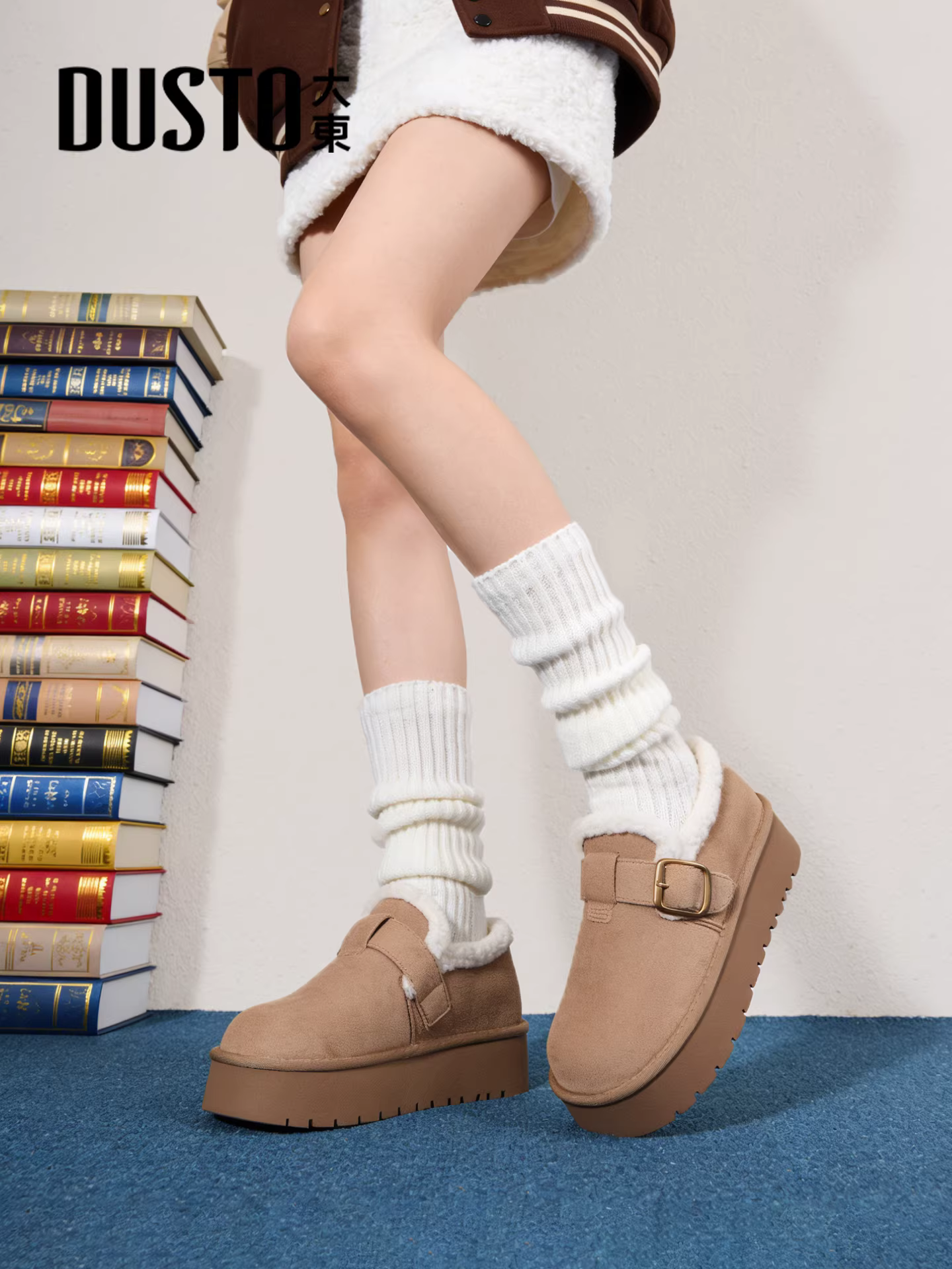 Giày bốt nữ đế dày bằng cotton, kiểu Birkenstock, lót lông giữ ấm mùa đông 2025, kiểu lười không dây
