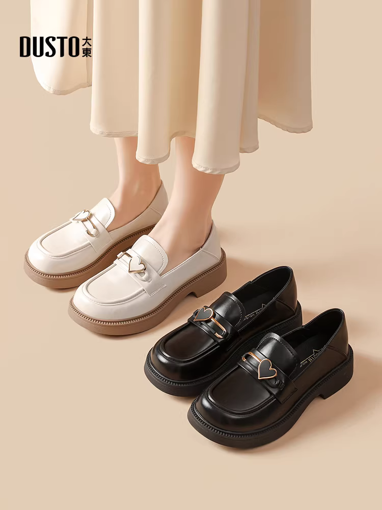 Giày da đa năng Dadong dành cho nữ 2025, kiểu dáng mới thu đông, phong cách sinh viên, giày đơn đế dày, đế mềm, mũi tròn, kiểu lười.