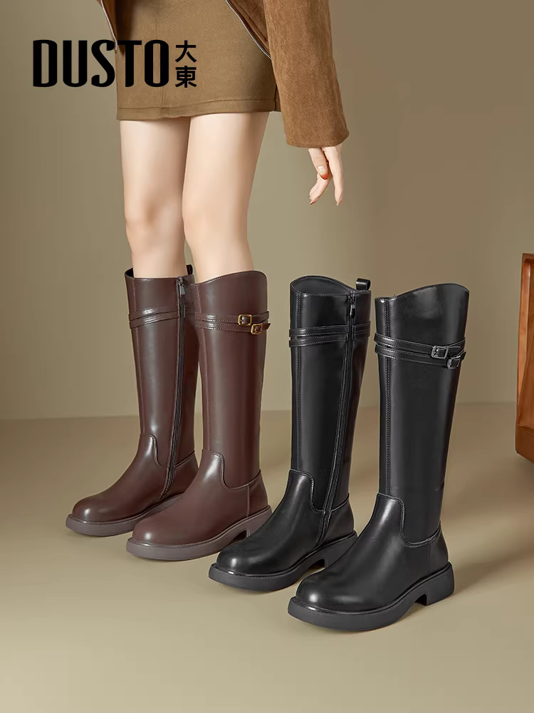 Giày bốt cao cổ Dadong Brown Melard dành cho nữ 2025, kiểu dáng mới thu/đông, dày dặn, kiểu dáng chữ V, tôn dáng, cao cổ, kiểu dáng đi xe.