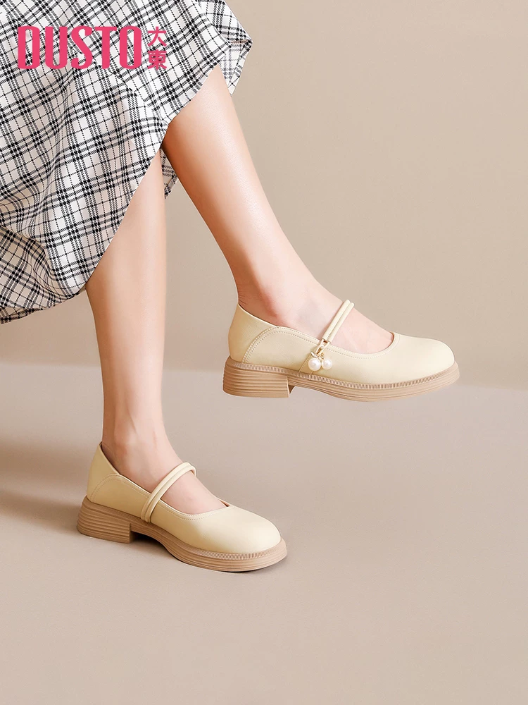 Giày nữ kiểu Pháp Dadong 2025 mới thu, gót thấp, đế mềm, kiểu Mary Jane, mũi tròn, giày lười, giày da nhỏ