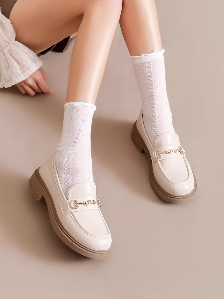 Giày lười đế dày màu đen Dadong dành cho nữ 2025 mới thu đông đa năng phong cách Anh Quốc JK giày da nhỏ đế mềm đi làm giày nữ