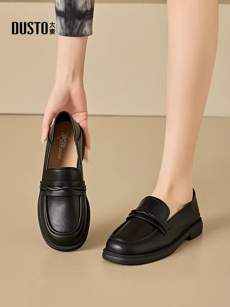 Giày Loafer Nữ Dadong 2025 Mẫu Mới Thu Đông Màu Trắng, Kiểu Học Sinh, Giày Da Mềm Đế Bệt, Mũi Tròn, Giày Đơn Cho Nữ