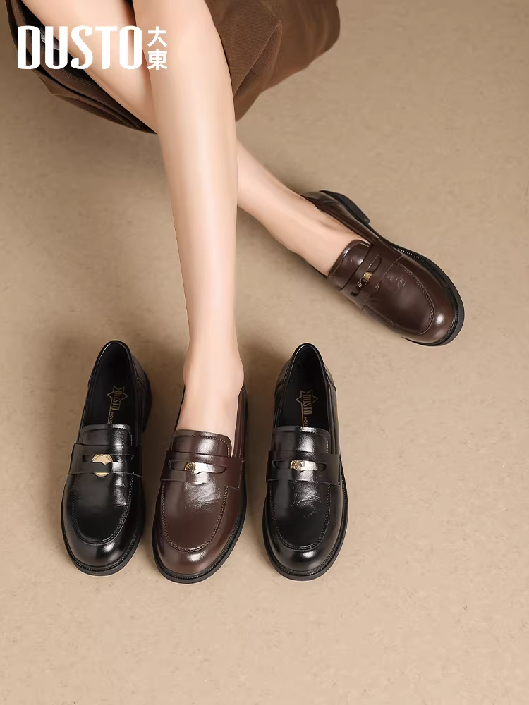Giày Loafer Da Nâu Dadong dành cho Nữ Thu Đông 2025 Phong Cách Vintage Học Đường, Giày Da Nhỏ Đi Kèm Váy