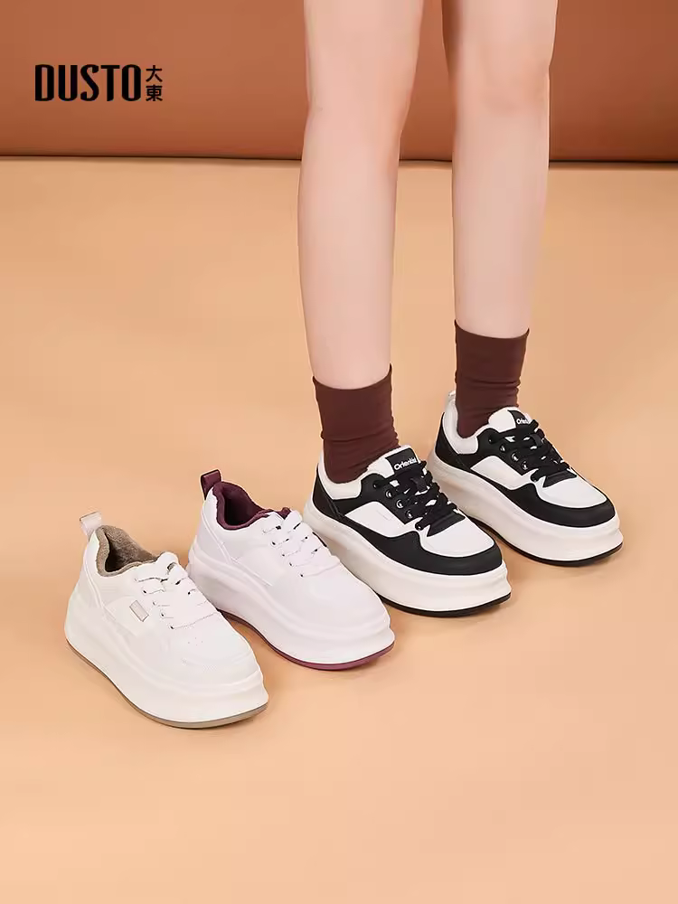 Giày thể thao đế xuồng nữ 2025, mẫu mới thu đông, giày thời trang đa năng, tăng chiều cao, màu trắng