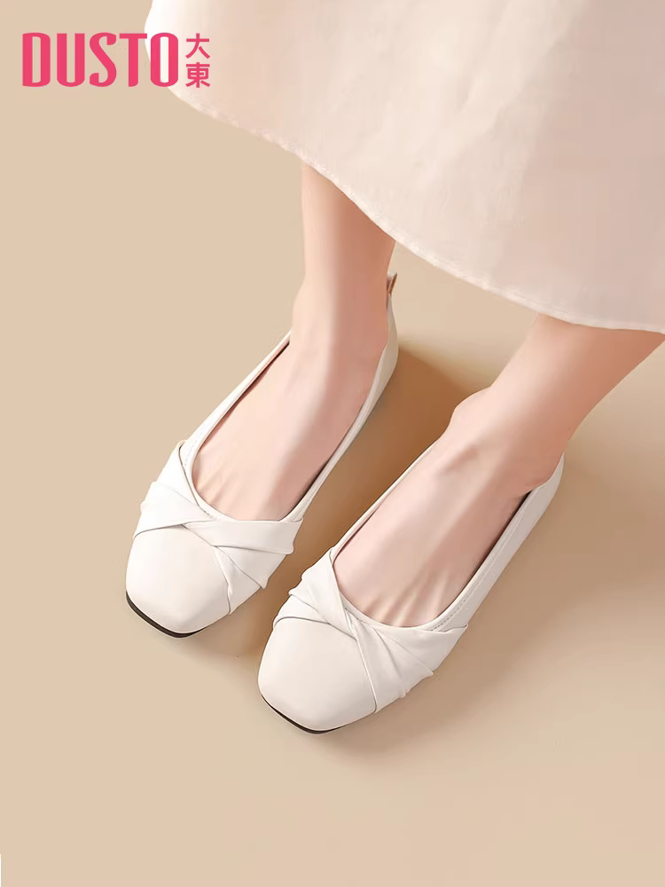 Giày bệt Dadong kiểu dáng đơn giản mũi vuông phong cách Pháp dành cho nữ, mẫu mới thu 2025, dễ phối chân váy, giày đế bằng dành cho mẹ.