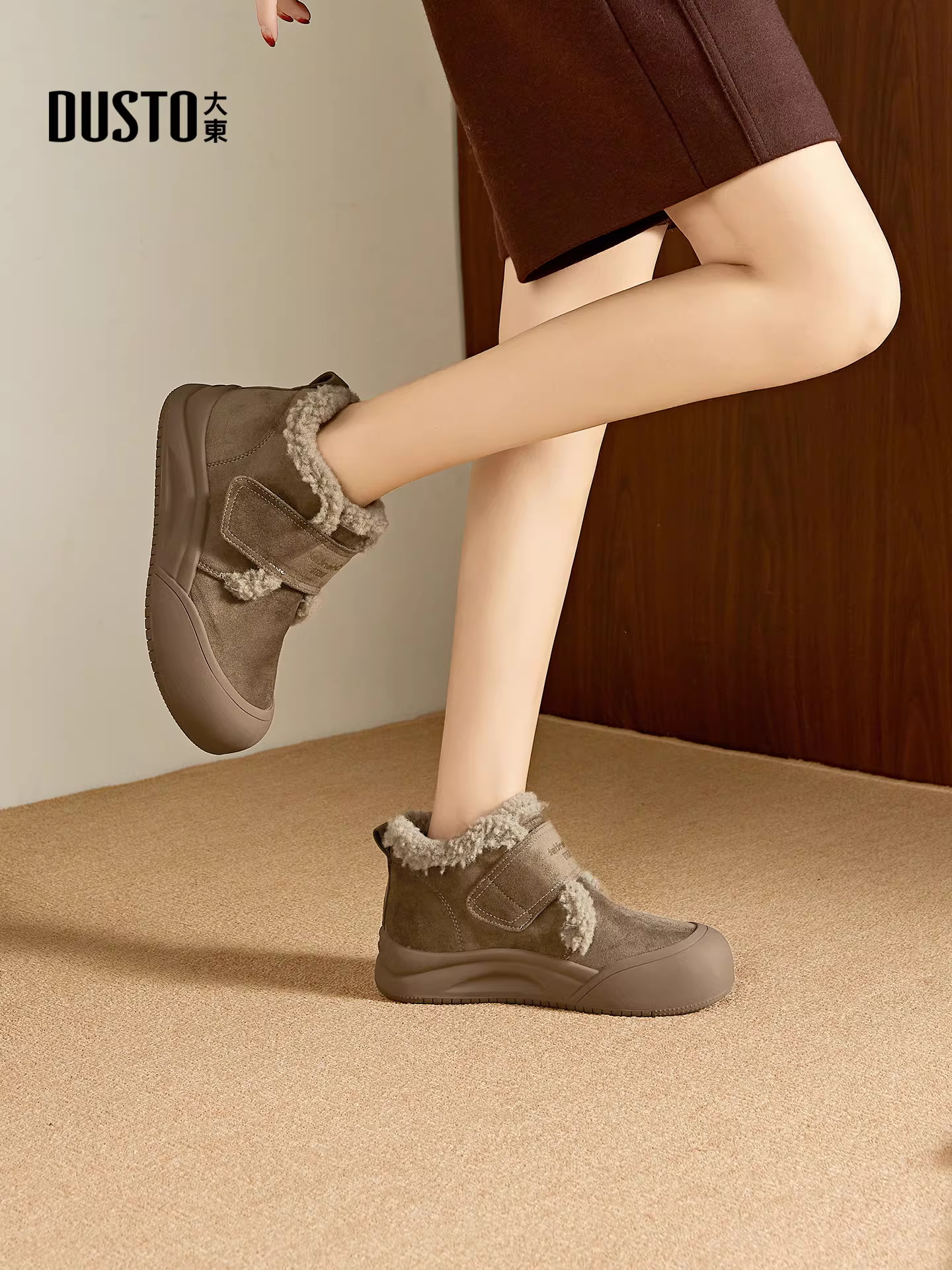 Giày bốt mùa đông Dadong Birkenstock dành cho nữ 2025, kiểu mới, lót lông ấm áp, chất liệu cotton, đế dày, giày mùa đông dành cho nữ