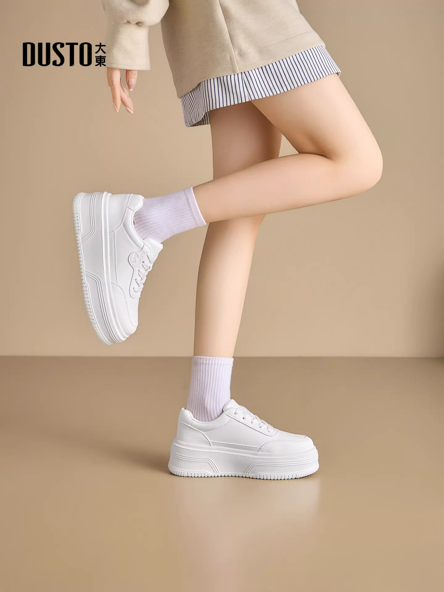 Giày thể thao trắng siêu thời trang Dadong dành cho nữ, giày thể thao đế dày mùa thu đông 2025 mới, giày nữ đa năng.