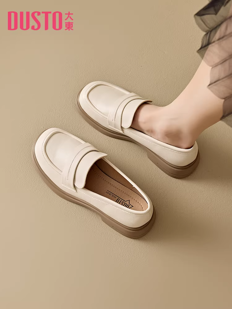 Giày lười đế dày màu đen Dadong dành cho nữ 2025 mới thu đông đa năng phong cách Anh quốc giày da nhỏ đế mềm đi làm