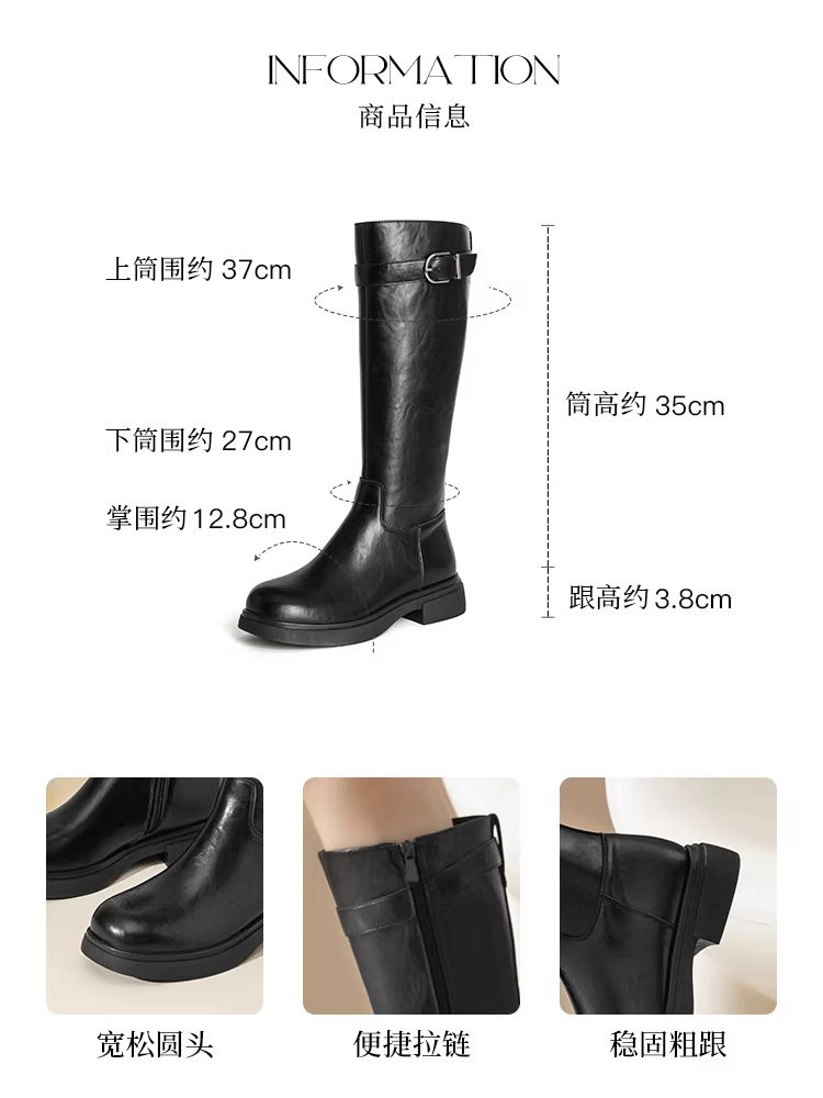 Giày bốt dài màu đen Dadong dành cho nữ, mùa thu đông 2025, kiểu mới đế dày lót lông, mũi tròn, kiểu ôm sát, cổ cao, kiểu đi xe.