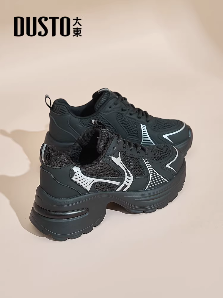 Giày thể thao Dad dành cho nữ đang được ưa chuộng ở Đà Đạo, mẫu giày đen mùa thu đông 2025 mới, giày thể thao đế dày, phong cách thường ngày dành cho nữ.