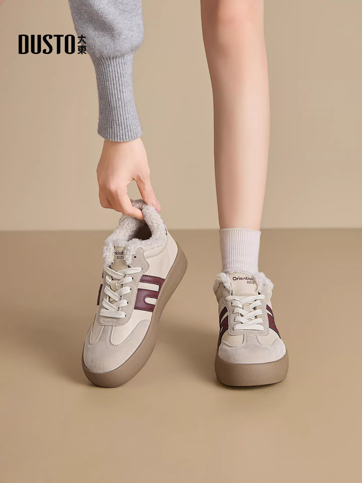 Giày bốt nữ Dadong đế dày lót lông giữ ấm bằng cotton kiểu mới 2025, giày mùa đông, giày tập luyện, giày thể thao cổ cao