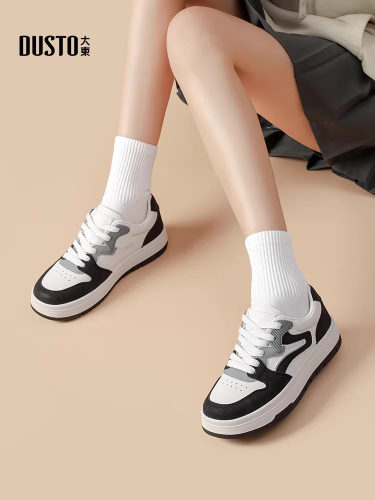 Giày thể thao Dadong nữ 2025 mới thu đông nhẹ thoáng khí họa tiết gấu trúc đế dày giày trắng nữ