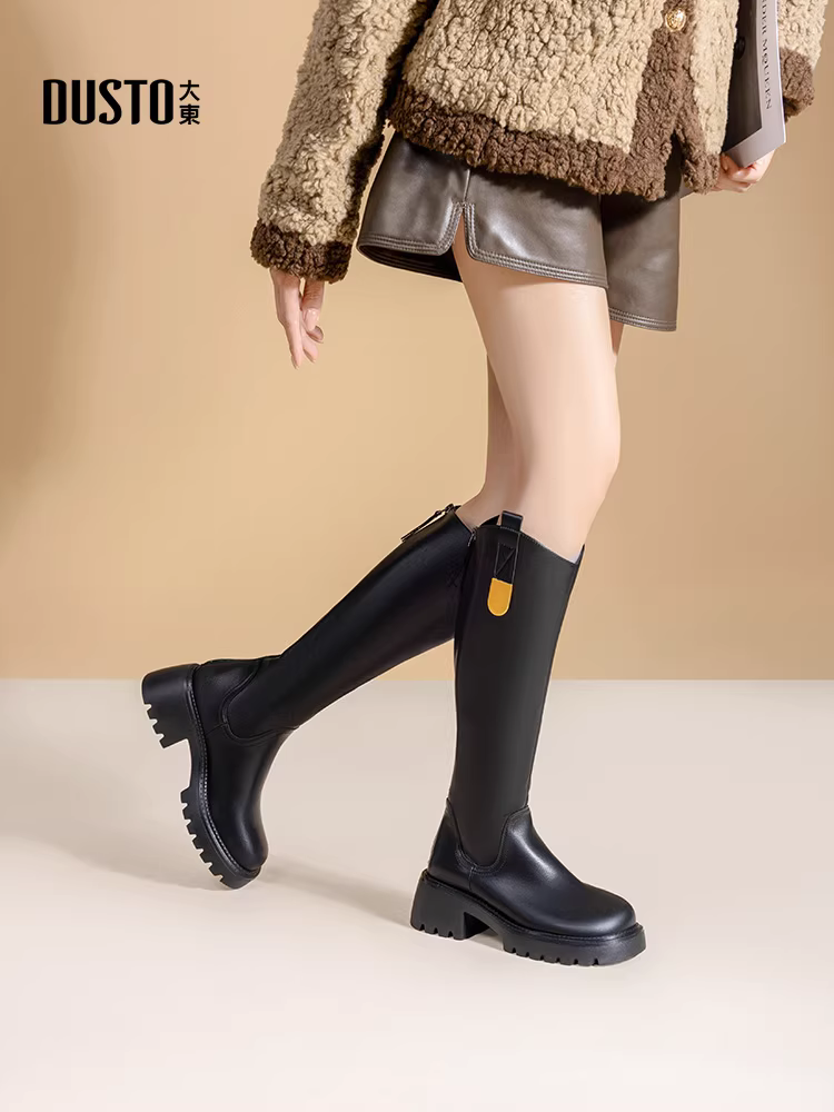 Giày bốt cao cổ Dadong dành cho nữ 2025, mẫu mới thu đông, lót lông cừu, đế dày, bốt dài, mẫu bốt dài thịnh hành năm nay