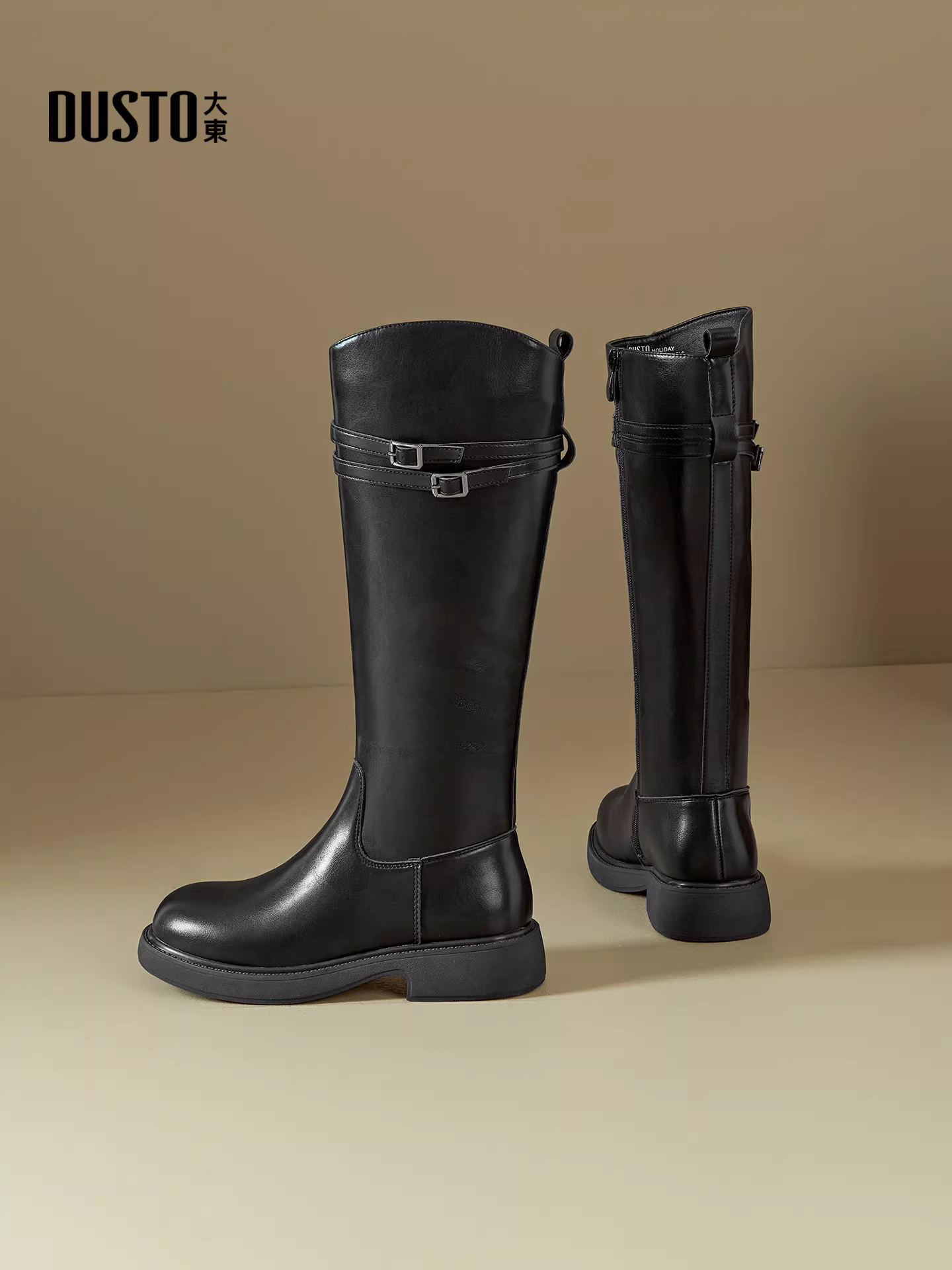 Giày bốt dài màu đen Dadong dành cho nữ 2025, mẫu mới thu đông, kiểu dáng ôm sát, cổ cao, kiểu dáng đi xe, giúp tôn dáng chân.