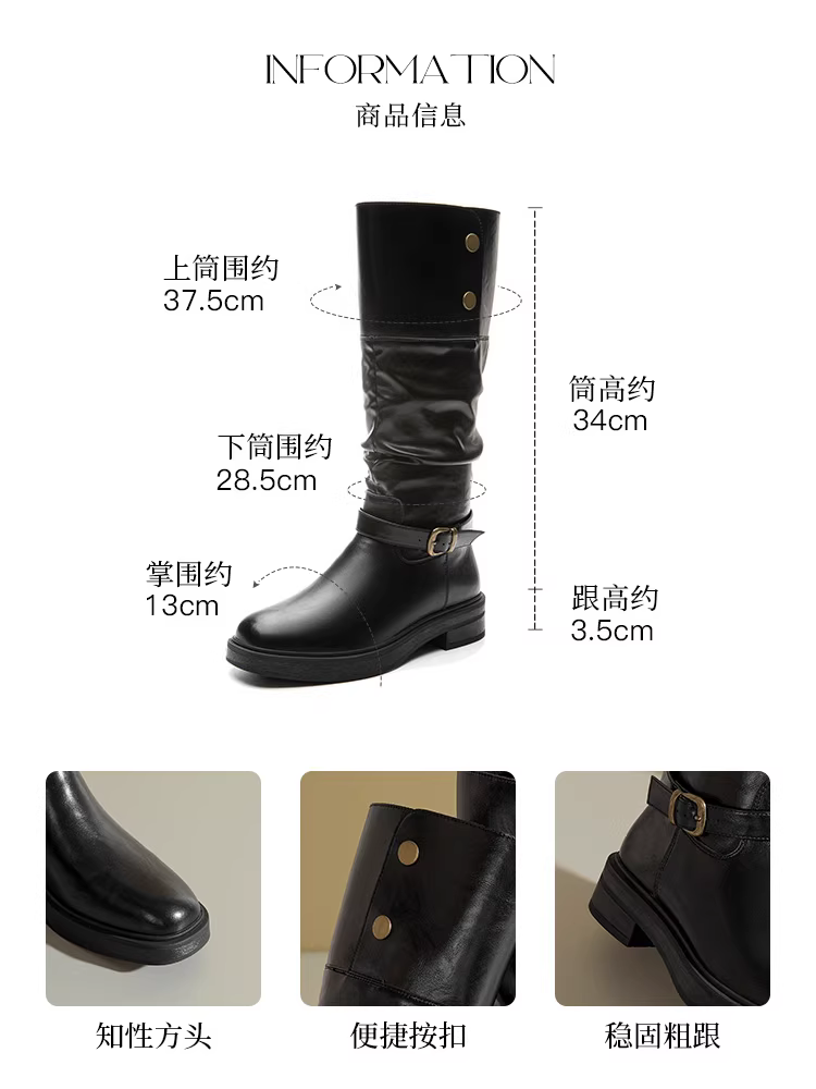 Giày bốt nữ đế dày Dadong 2025 kiểu mới thu đông, kiểu xếp ly cổ điển, bốt cao bồi, bốt cưỡi ngựa