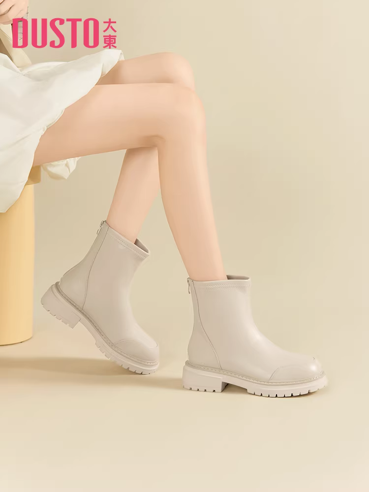 Giày bốt ngắn màu đen Dadong dành cho nữ 2025 Giày bốt nữ mùa thu đông mới được ưa chuộng Giày bốt Chelsea đế dày Giày bốt dáng ôm Giày bốt đầu thu