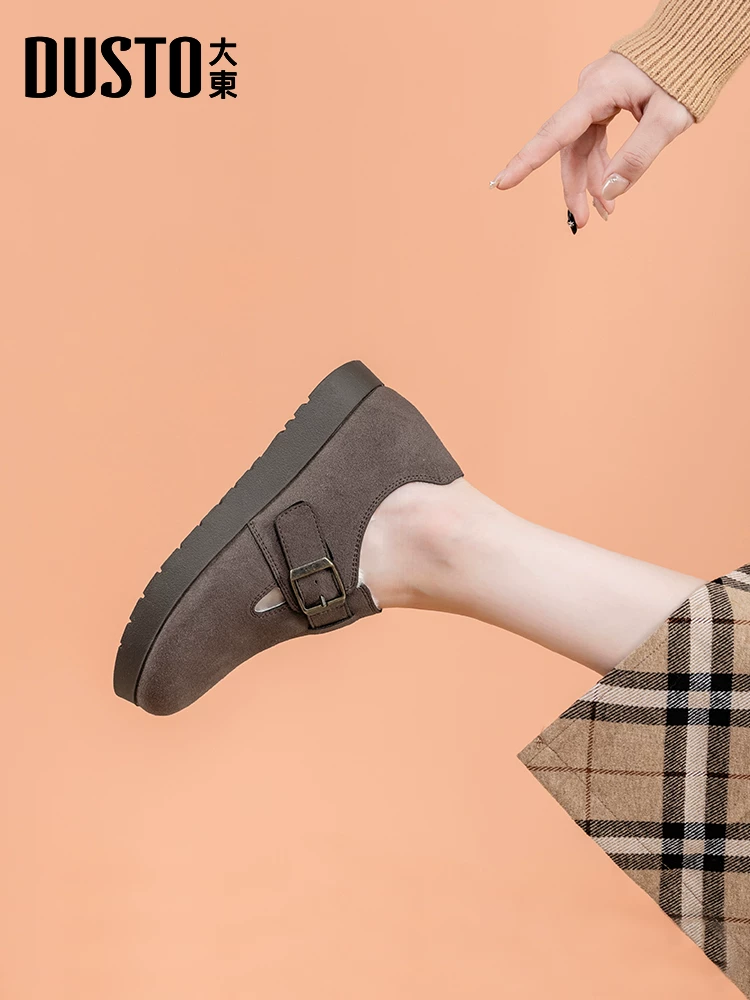 Giày Birkenstock lót lông Dadong dành cho nữ 2025 giày mùa đông mới giày lông thú giày lười giữ ấm giày cotton đế mềm giày đơn