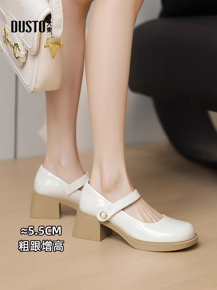 Giày nữ Mary Jane kiểu Pháp cổ điển Dadong 2025, mẫu mới thu đông, đa năng, giày da nhỏ, gót cao chunky, giày cao gót đơn.