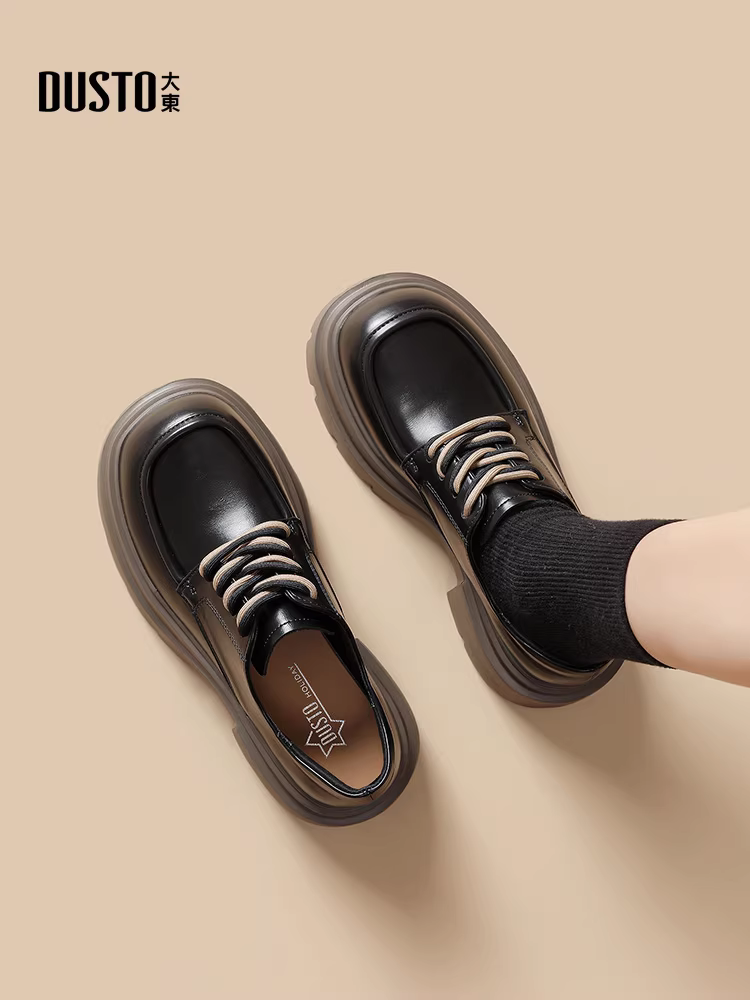 Giày lười nữ đế dày mùa thu đông 2025 kiểu mới gót dày mũi rộng thoải mái da mềm tăng chiều cao phong cách Anh giày da nhỏ nhắn