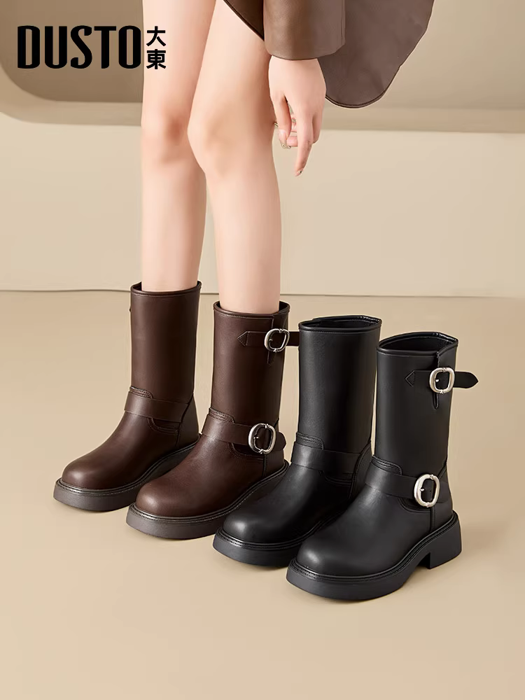 Giày bốt ngắn Dadong Chelsea dành cho nữ, mẫu mới thu đông 2025, giày bốt phổ biến, bốt cao đến giữa bắp chân dành cho nữ nhỏ nhắn, bốt Martin đế dày dành cho nữ.