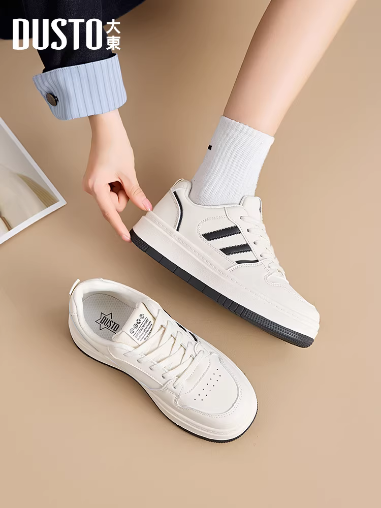 Giày thể thao đế dày đa năng màu trắng Dadong dành cho nữ, giày thời trang thu đông mới 2025, giày thể thao mũi tròn màu trắng dành cho nữ.
