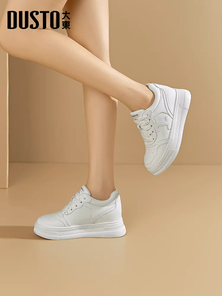 Giày thể thao trắng Dadong dành cho nữ 2025, mẫu giày nữ mới phổ biến mùa thu đông, đế dày tăng chiều cao, đa năng, giày trắng thường ngày