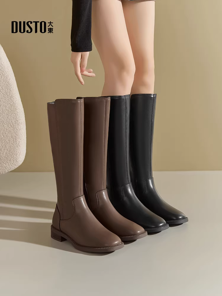 Giày bốt cao cổ nữ Dadong mẫu mới thu đông 2025, đế dày, kiểu dáng thon gọn, bốt cao cổ đi xe dành cho người nhỏ nhắn.